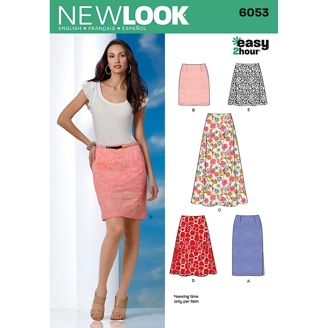 New Look 6053 Size A 8/10/12/14/16/18 Misses Skirts Easy 2 Hour Sewing Pattern, Multi-Colour